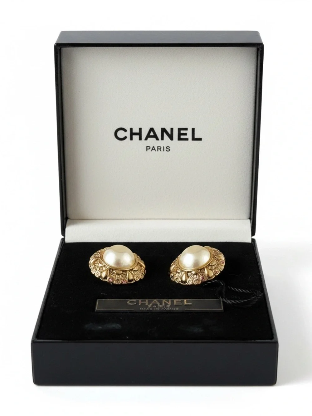 CHANEL Vintage Gold-tone Earrings with Pearl Centers
